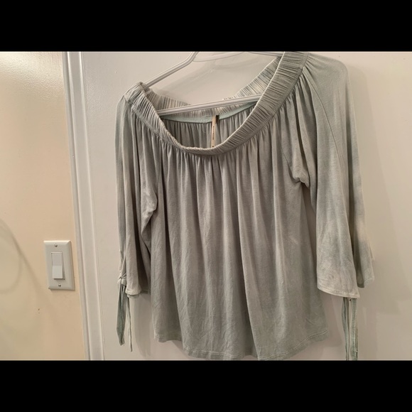Pale green/ cream tie dye off the shoulder shirt - Picture 3 of 3
